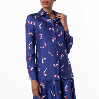 Bally Diver Print Silk Shirt, Brand Size 36 ( US Size 0 )