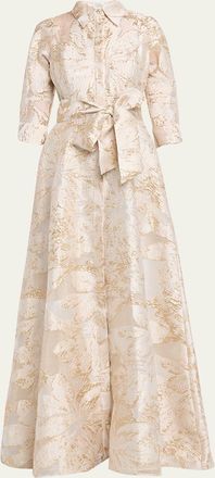 Teri Jon Metallic Jacquard Midi Shirtdress