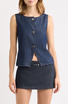 Mango Lia Denim Cutaway Vest in Open Blue at Nordstrom, Size X-Small