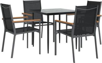 vidaXL 5 Piece Garden Dining Set Black Textilene and Steel Vidaxl