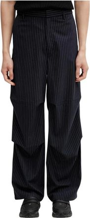 Filling Pieces Broeken, Heren, Blauw, M, Wol, Pinstripe Wijde Broek