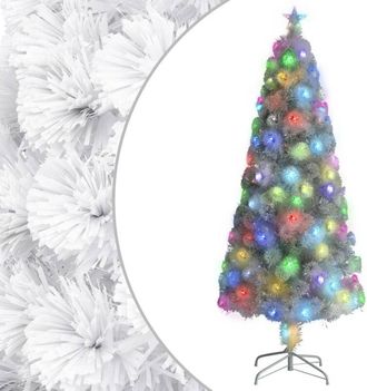 vidaXL Árbol de Navidad artificial con luces fibra óptica blanco 180cm vidaXL