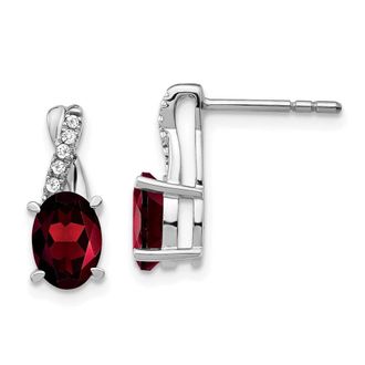 Diamond2Deal 14k White Gold Garnet and Diamond Earrings