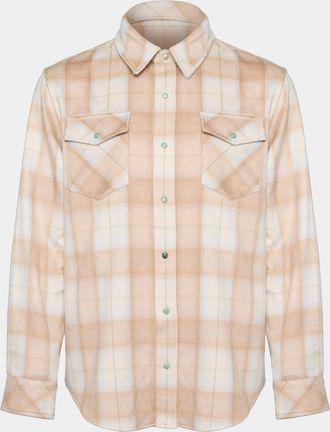God's True Cashmere Champagne Tartan Cashmere Shirt Size: XL