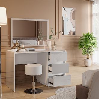 Vicco Tocador Marla, Blanco Alto Brillo, 120 Cm Con Taburete
