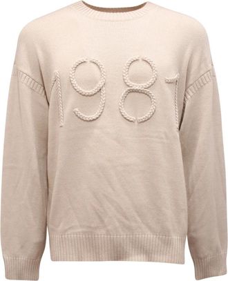 Armani Maglione Wool Sweater - Heren - Ronde hals truien - Beige - S - Wol - Truien & Vesten