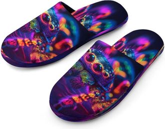 Generic Neon Glowing Spider Mens Flannel Slipper Soft Comfy House Shoes Non Slip Winter Warm Indoor Outdoor Slippers