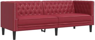 vidaXL Vidaxl - Sof&aacute; Chesterfield De 3 Plazas Cuero Artificial Rojo Tinto