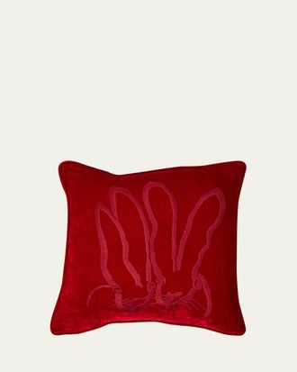 Hunt Slonem Hand-Embroidered Bunny Velvet Pillow, 18 Square