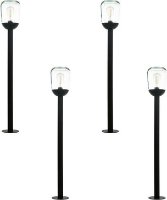 Loops 4 PACK IP44 Outdoor Bollard Light Black Aluminium & Glass 60W E27 Lamp Post