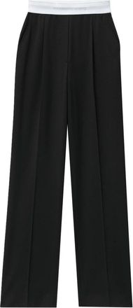 Alexander Wang Logo Elastische Geplooide Hoge Taille Broek - Dames - Straight fit broeken - Zwart - M - Broeken