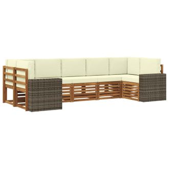 vidaXL Conjunto De Sof&aacute; Seccional 7 Pcs Natural Y Crema Poli&eacute;ster Vidaxl