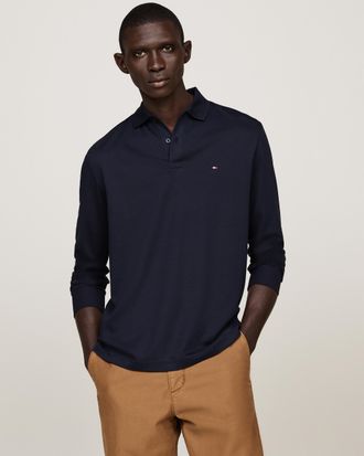 Tommy Hilfiger Liquid Cotton Mens Long Sleeve Polo - Navy - Size X-Large