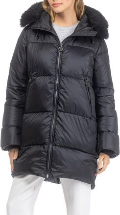 Gorski Apres-Ski Horizontal Jacket With Detachable Genuine Shearling Hood Trim in Black/black at Nordstrom, Size X-Large