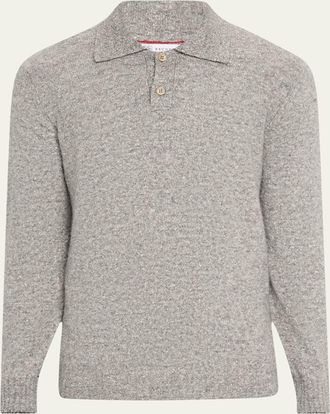 Brunello Cucinelli Mens Wool and Nylon Melange Polo Sweater