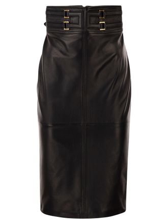 Elisabetta Franchi Leather Skirt With Embossed Logo