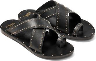 beek Curlew Studded Crossover Strap Slide Sandal in Black Gold Studs at Nordstrom, Size 10