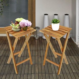 ETC Shop Sgabello pieghevole in legno balcone sgabello per fiori sgabello da giardino per esterni set pieghevole, eucalipto oliato fsc, LxPxA 29x27x62 cm, set