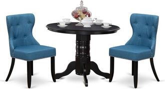 East West Furniture East-West Furniture SHSI3-BLK-21 - A dining room table set of 2 amazing parson dining chairs with Linen Fabric Mineral Blue color and a lovely 42-Inch