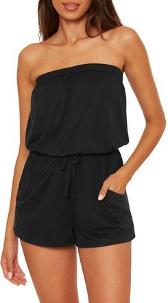 BECCA by Rebecca Virtue Beach Date Strapless Cover-Up Romper in Black at Nordstrom, Size Medium