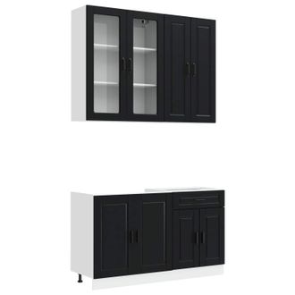 vidaXL Unidad De Cocina Porto 4 Uds. Negro Madera De Ingenier&iacute;a Vidaxl