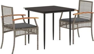 vidaXL Set Comedor De Jard&iacute;n 3 Piezas Con Cojines Rat&aacute;n Sint&eacute;tico Gris Vidaxl