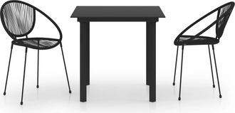 vidaXL 3 Pcs Dining Set Para Black Pvc Vime Garden