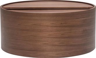 Miliboo Mesa De Centro Redonda De Madera Oscura Nogal Con Bandeja Giratoria Y Almacenamiento D80 Cm Dali