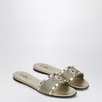 Valentino Garavani Roman Stud Sandals In Platinum Colour