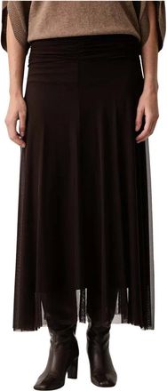 Twinset Lange mesh rok met geplooide taille - Dames - Rokken - Bruin - Maat: M Poliester