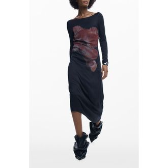 Desigual Placed Floral Long Sleeve Dress in Black at Nordstrom, Size X-Small