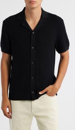 BOSS Iconico Textured Knit Camp Shirt in Black at Nordstrom Rack, Size Xx-Large