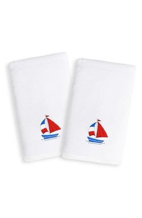 Linum Home Textiles Set of 2 Boat Embroidered Turkish Cotton Hand Towels in White at Nordstrom Rack