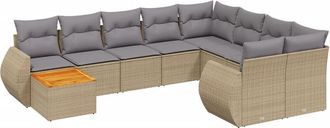 vidaXL Juego De Sof&aacute;s Jard&iacute;n Con Cojines Beige 10 Pzas Rat&aacute;n Sint&eacute;tico Vidaxl