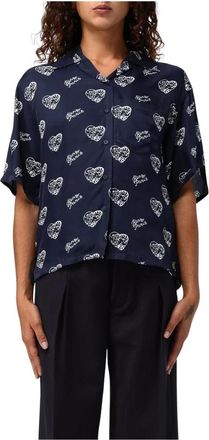 Kenzo Overhemden, Dames, Blauw, S, Blauw Hartjes Print Shirt