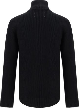 Maison Margiela Mens Cotton Zip-Up Sweater Black Wool Ovis Aries