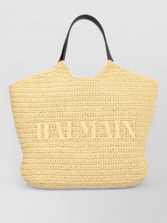 Balmain beach bag woven texture top handles