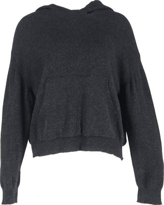 Nanushka Ribbed-Bnited-Knit Hoodie in Grijze Wol