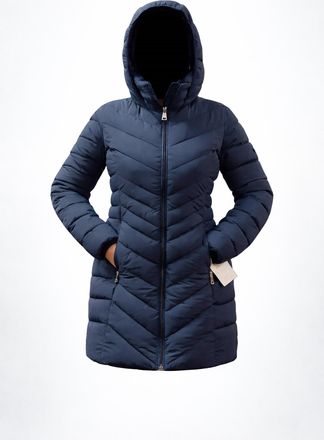 DKNY Womens Quilted Hooded Puffer Coat In Navy Blue
