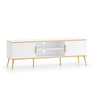 Petits Meubles Mueble tv 2 puertas 160 cm y dorado fachada de mdf blanco