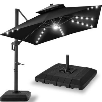 Best Choice Products 12x12ft 2-Tier Square Outdoor Solar LED Cantilever Umbrella w/ 360-Rotating Base - Sky Blue