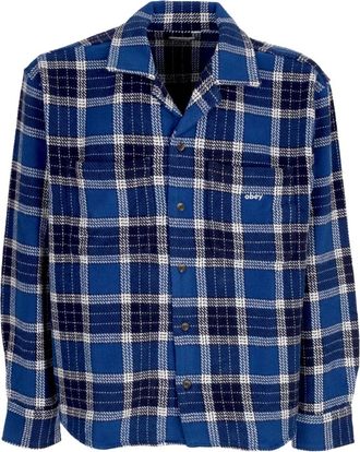 Obey Geweven Limoges Multi Lange Mouw Shirt - Heren - Casual Overhemden - Blauw - L - Katoen - Overhemden