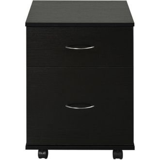 HOMCOM Cassettiera Ufficio e Casa Ruote con Freno e 2 Cassetti in Legno Nero - Homcom