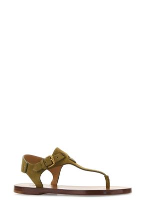 Isabel Marant Womens Army Green Suede Thong Sandals Taupe Sandali