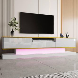 Merax 180cm High Gloss TV Cabinet with 3 Drawers & LED in White