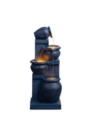 Teamson Home 72cm Solar-Powered Four-Tier Outdoor Garden Fountain LED, Navy