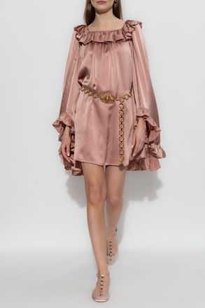 Chlo&eacute; Silk Dress With Ruffles, Womens, Pink