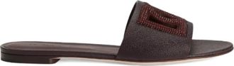Dolce & Gabbana Platte su&egrave;de slippers met dolfijnenleer - Dames - Sandalen - Bruin - 36 1/2 EU - Leer - Schoenen