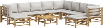 vidaXL Set De Muebles De Jard&iacute;n 11 Piezas Bamb&uacute; Y Cojines Gris Claro Vidaxl