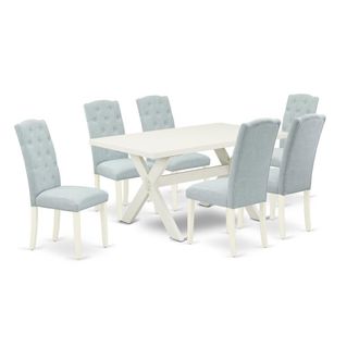 East West Furniture 7-Piece Small Dining Table Set - 6 Padded Parson Chairs and a Rectangular Table Hardwood Structure